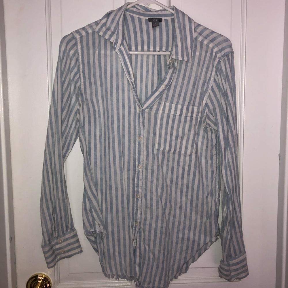 Blue & White Vertical Stripe Button Down
